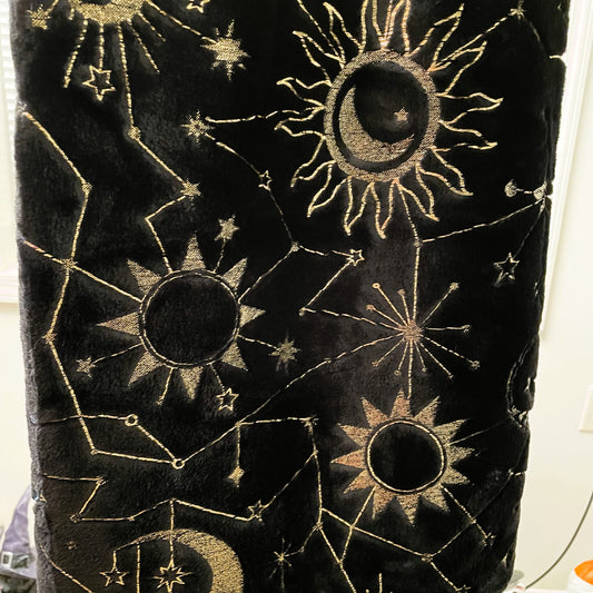 Sun and Moon Black and Gold Faux Fur Blanket