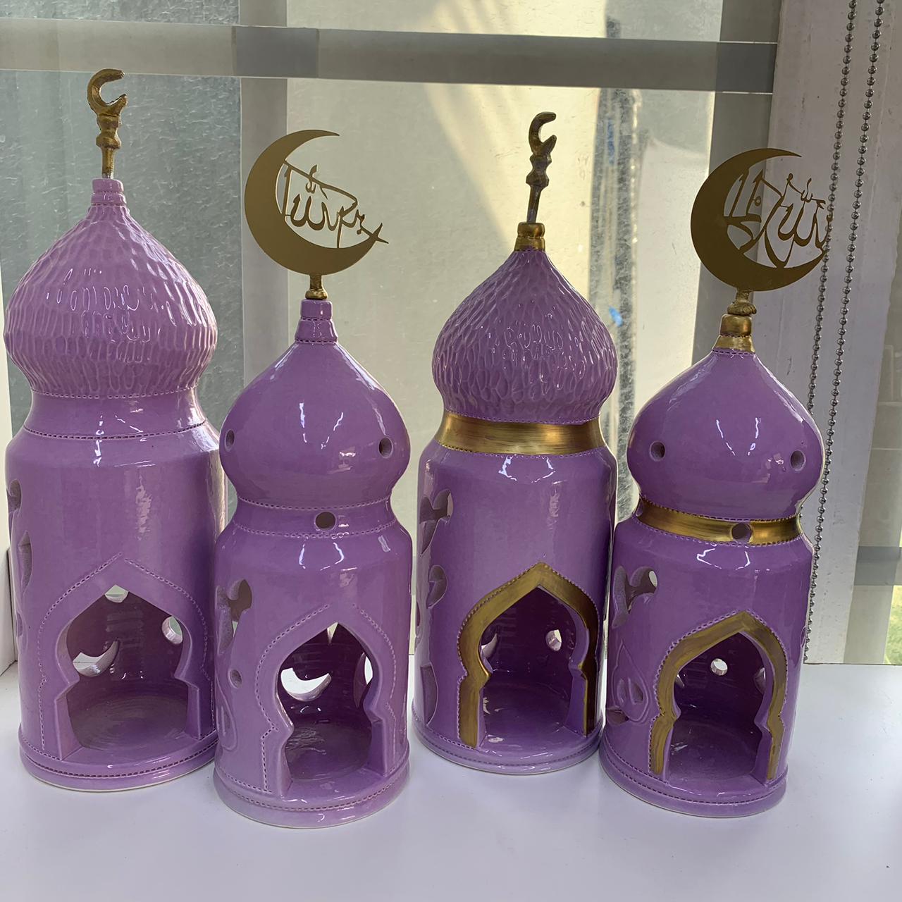 Purple Ramadan Candle Holders Decoration with Arabic Letters