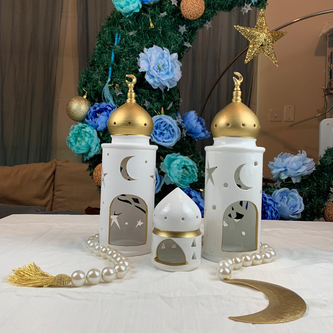 Ceramic and Glazed Moon & Star Ramadan Deco