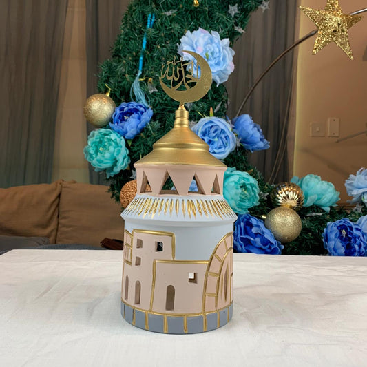 Ceramic Asian Mosque Peach, Grey & Gold