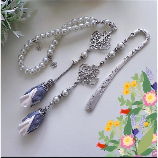 Rosary - Silver Book Mark - Roses