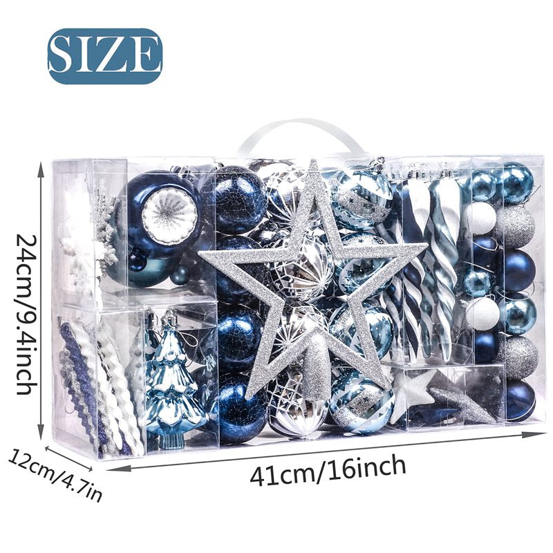 Blue and White Christmas Ornaments Set - 100 Pieces Shatterproof