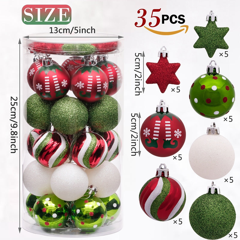 Red Green & White Elf Ornaments - 35 piece 5cm