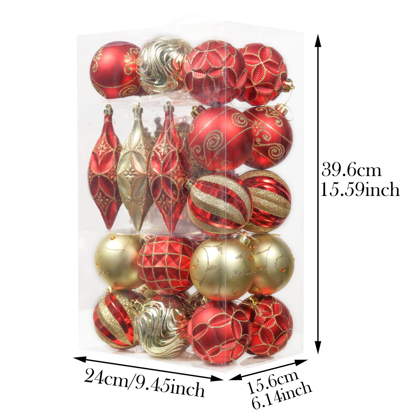 Red and Gold Christmas Ornaments Set - 40 Piece