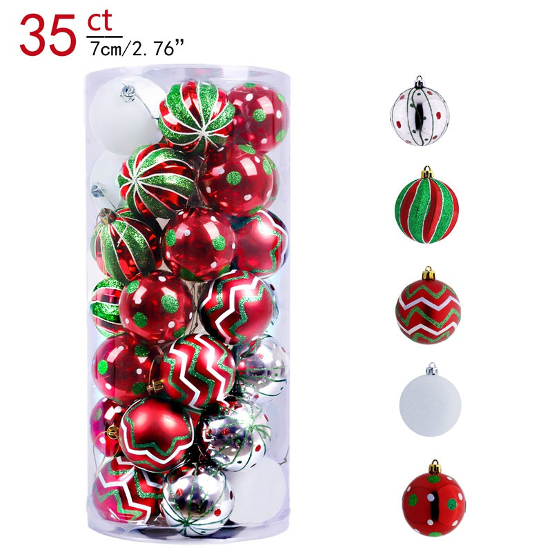 Red, Green, and White Polka dot & Zigzag Christmas Ornaments - 35 Piece 7cm