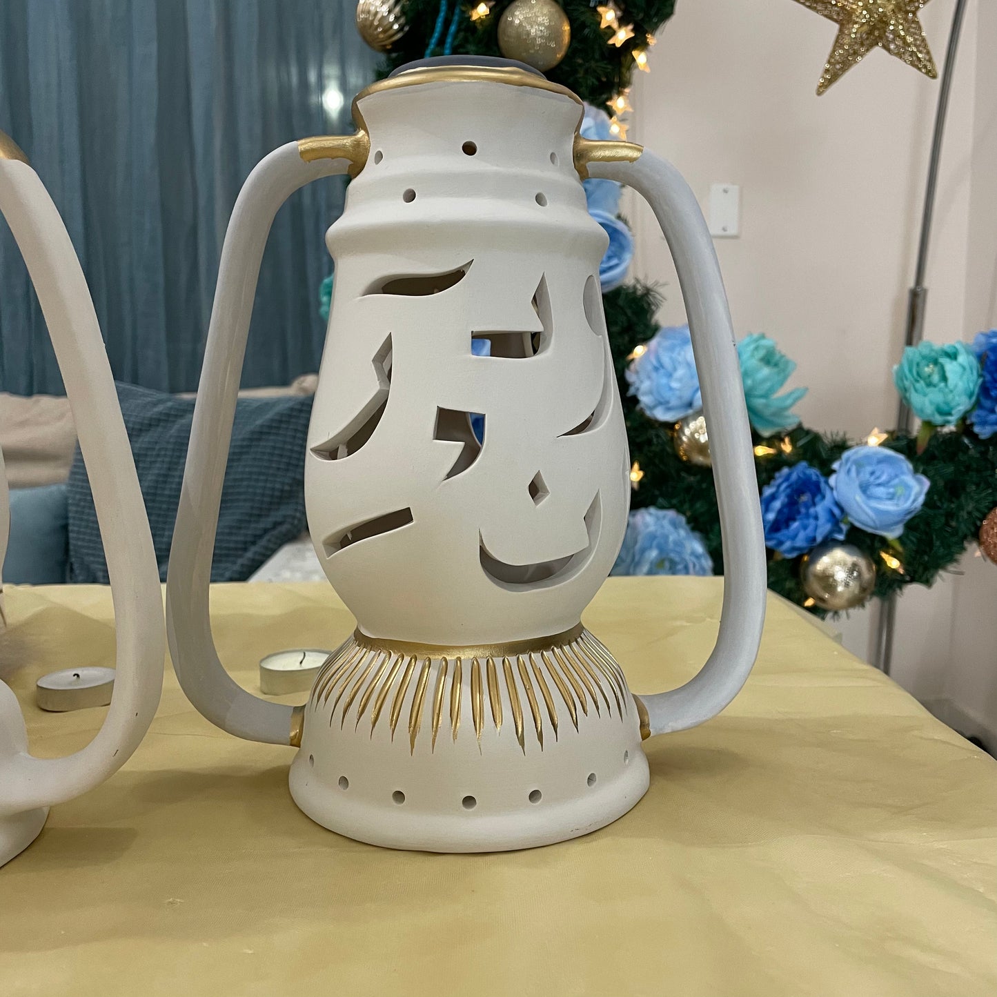 Clay Ramadan Lantern - White & Gold