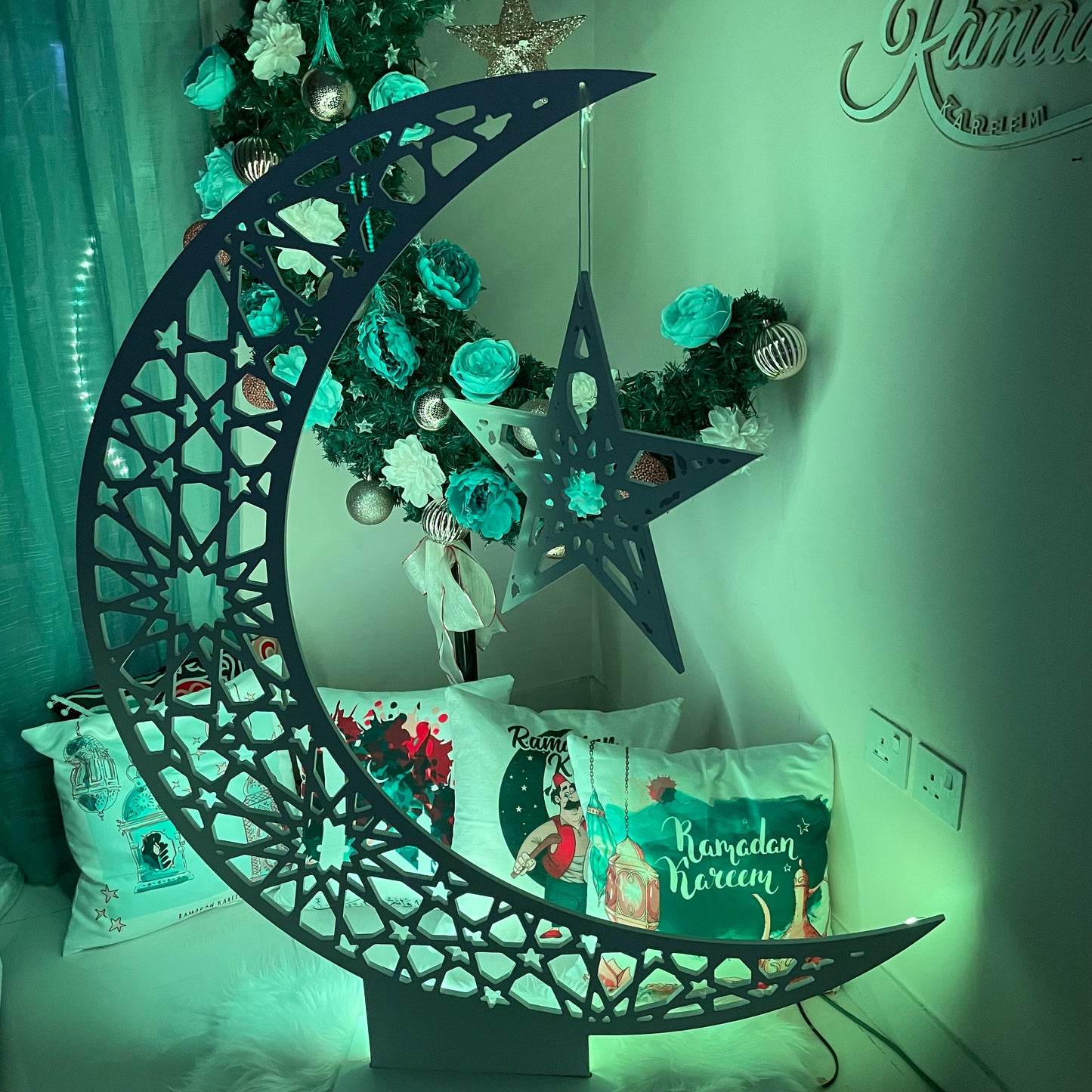 Large Wooden Floor Ramadan Crescent - Gold