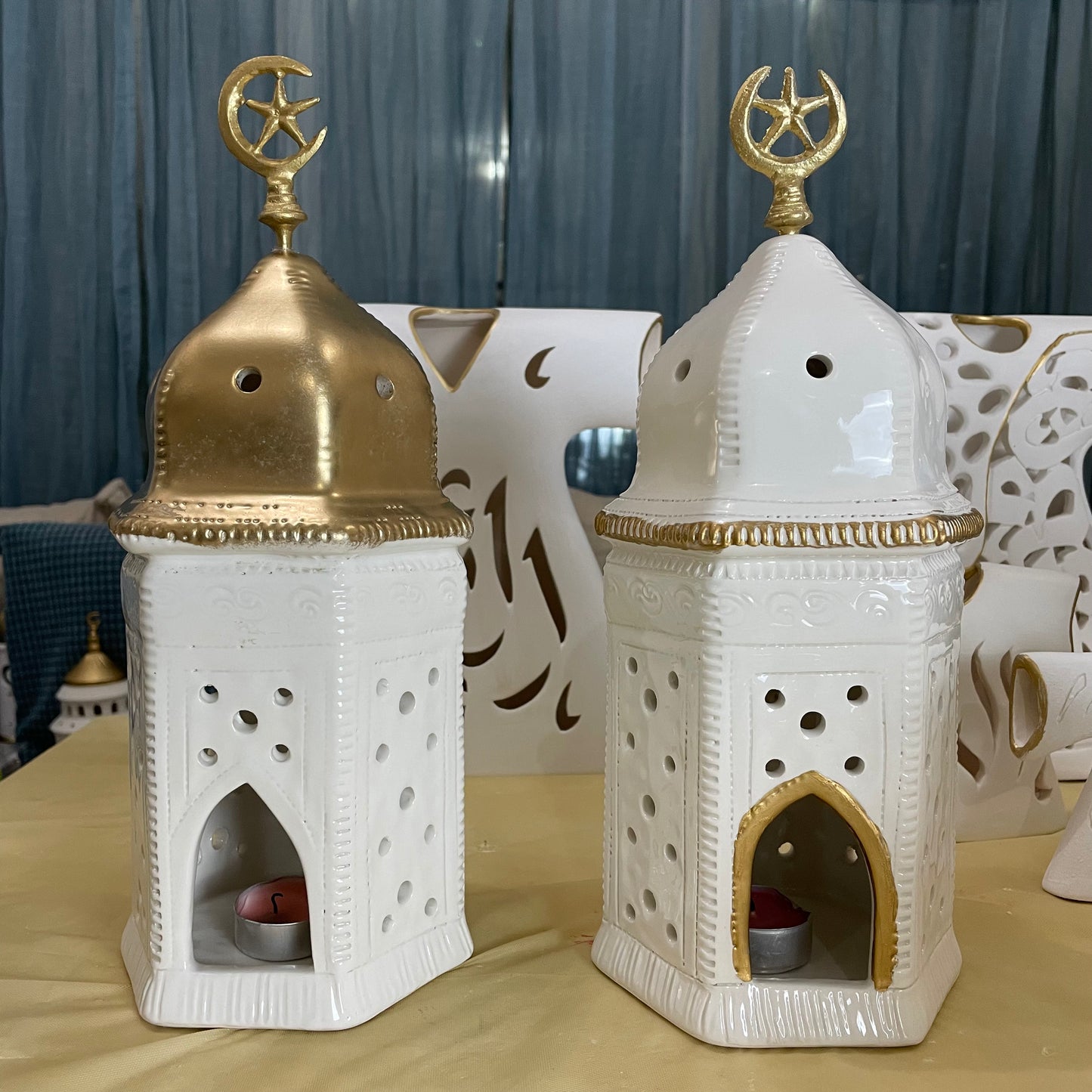 Ebrahimi Clay Lantern - White & Gold