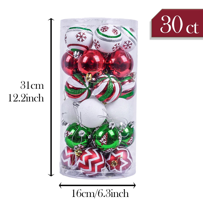 Red, Green and White Christmas Ornaments - 30 Piece 6cm