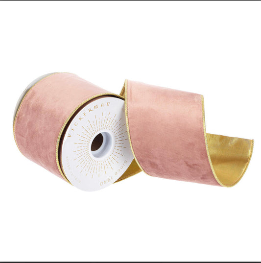 Chalk Pink/Gold Velvet Ribbon