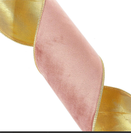 Chalk Pink/Gold Velvet Ribbon