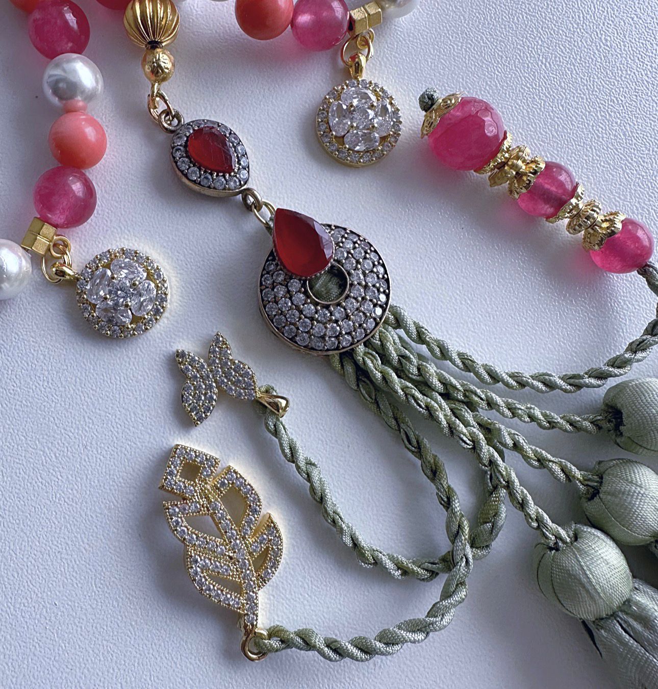 Rosary - Pearl , Coral and Agate -Roses