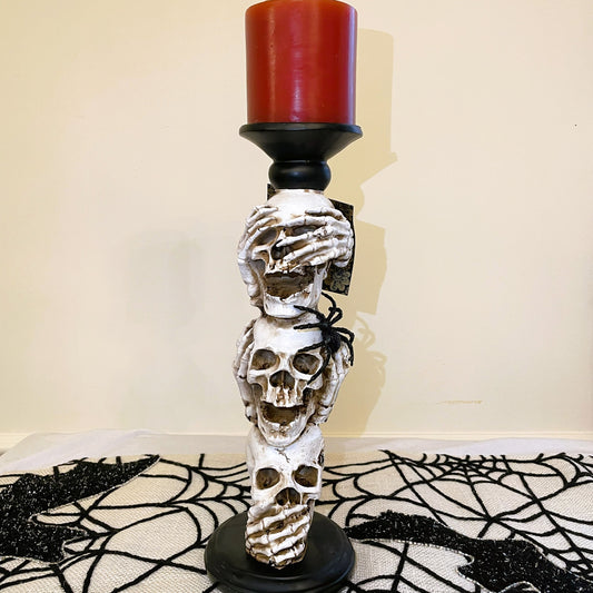 Hear No Evil See No Evil Skull Candle Holder