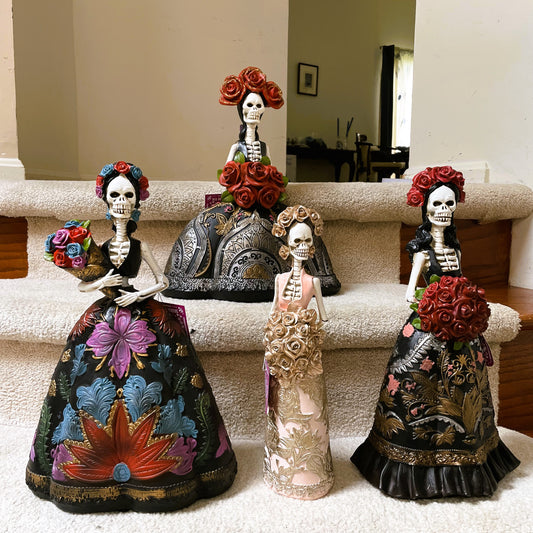 Dia De Los Muertes Skeleton With Small Red Roses