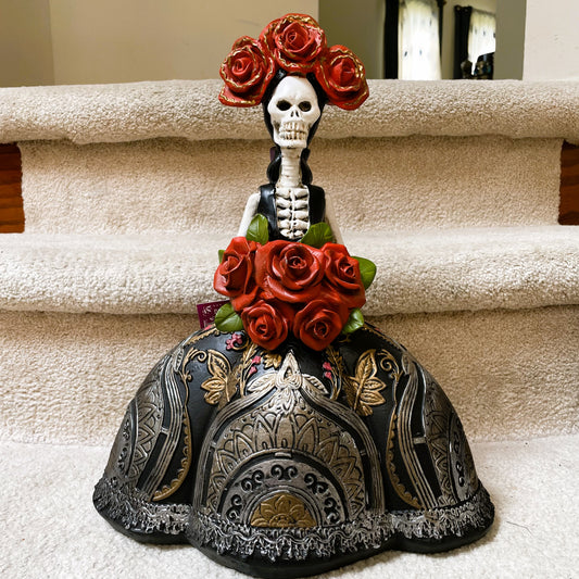 Dia De Los Muertes Skeleton With Large Red Roses