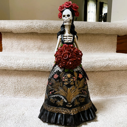 Dia De Los Muertes Skeleton With Small Red Roses