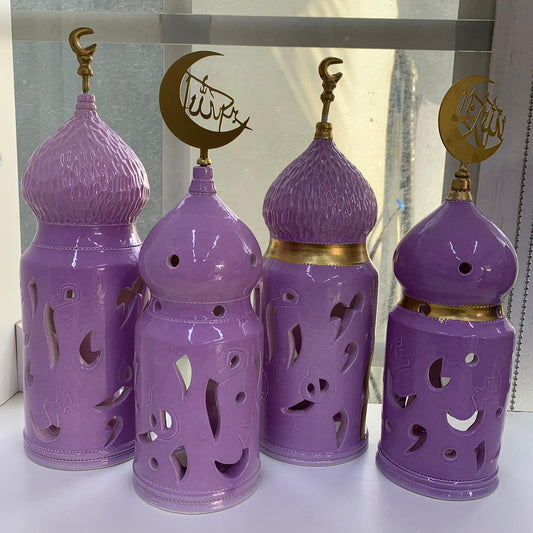 Purple Ramadan Candle Holders Decoration with Arabic Letters