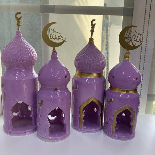 Purple Ramadan Candle Holders Decoration with Arabic Letters