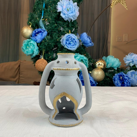 Small Lantern with Candle holder - Grey & Gold