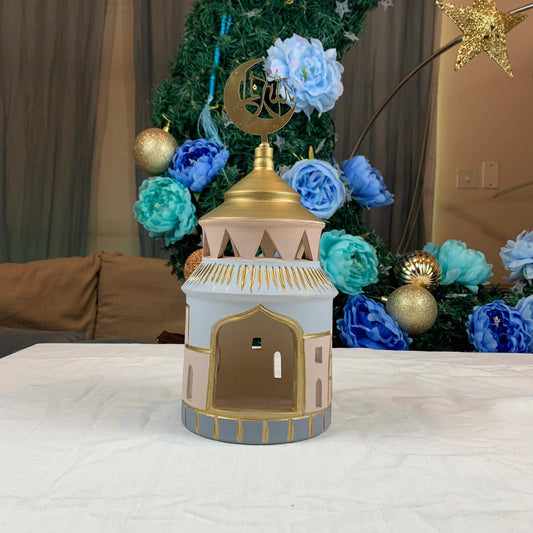 Ceramic Asian Mosque Peach, Grey & Gold