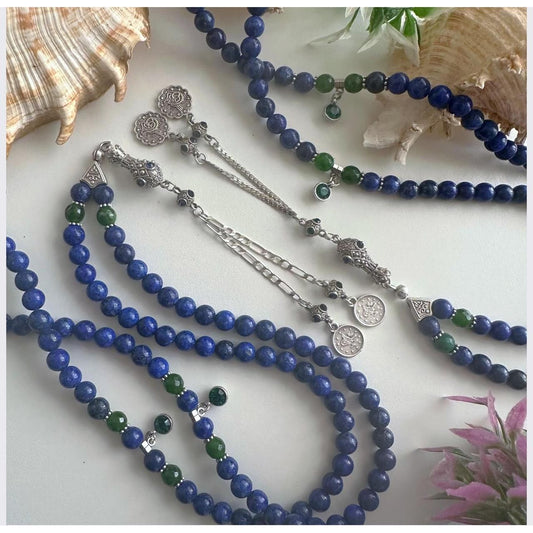 Rosary - Dark blue with Silver Tassles