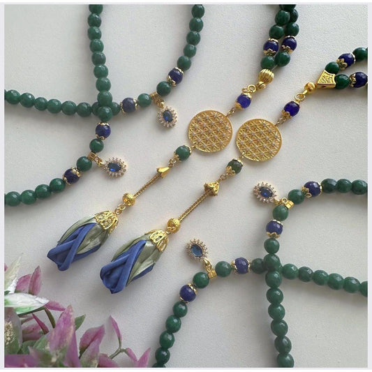 Rosary - Emerald Green & Gold - Roses