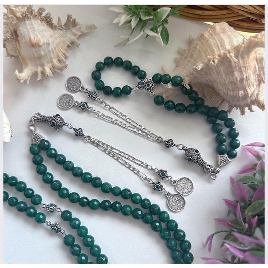Rosary - Emerald Green & Sliver for Men