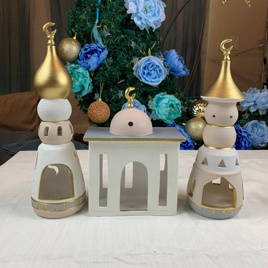 2 - Ceramic Masjid - White & Grey - Small