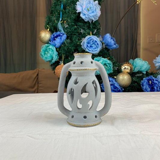 Small Lantern with Candle holder - Grey & Gold
