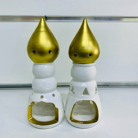 White & Gold Handmade Clay Minoret - Small