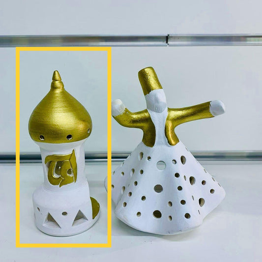 White & Gold Handmade Clay Minoret - Small