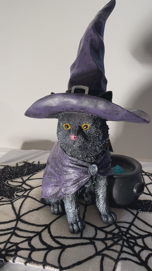 Halloween Cat with Hat and Cauldron