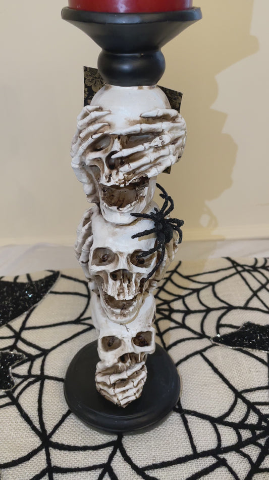 Hear No Evil See No Evil Skull Candle Holder