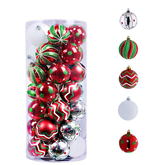 Red, Green, and White Polka dot & Zigzag  Christmas Ornaments - 35 Piece 7cm