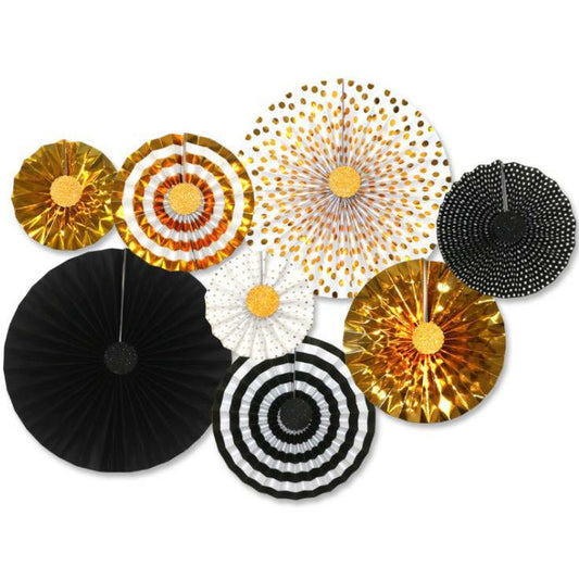 Paper Wall Fans - Black Gold & White