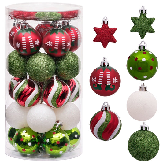Red Green & White Elf Ornaments - 35 piece 5cm