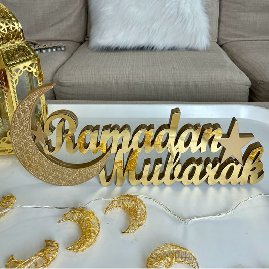 Ramadan Mubarak Table Sign - Small - Gold Mirror