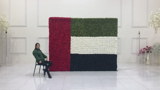 UAE National Flag Silk Flower Wall - Weekly Rental
