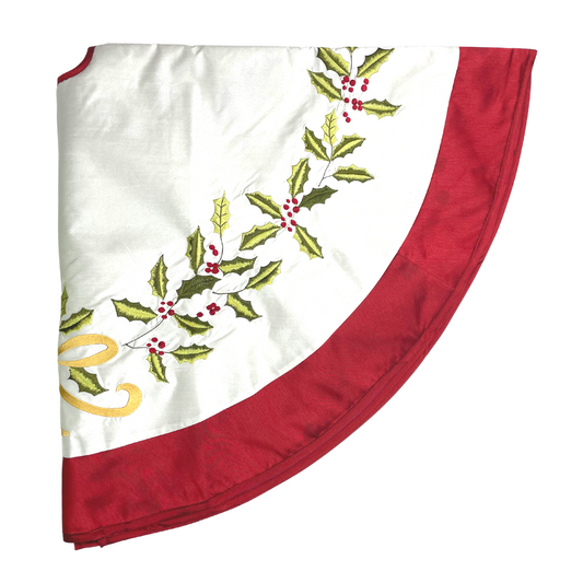 White and Red Embroidered Tree Skirt - 127cm