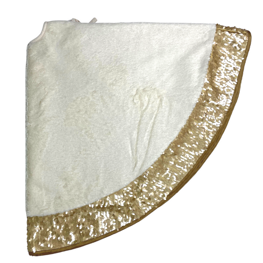 Cream and Gold Sequin Tree Skirt - 122cm