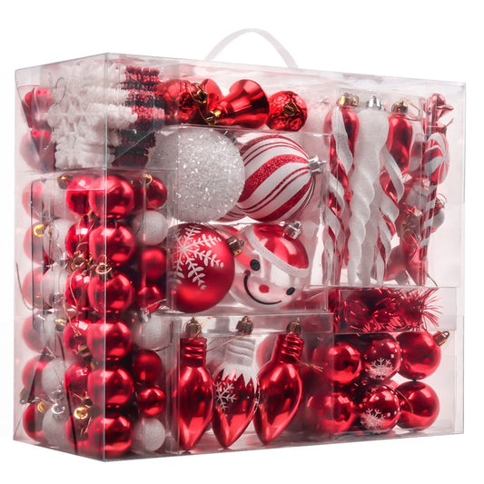 Red and White Christmas Ornaments Set - 155 piece
