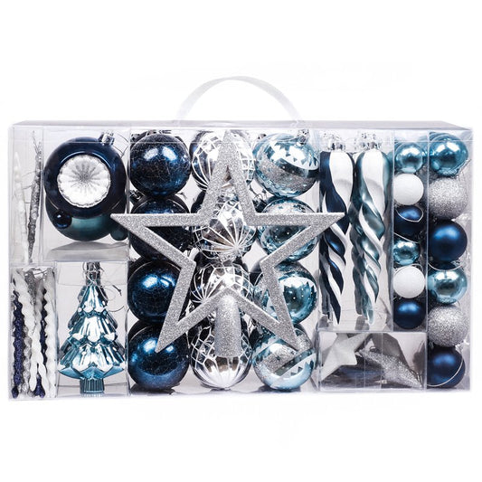 Blue and White Christmas Ornaments Set - 100 Pieces Shatterproof