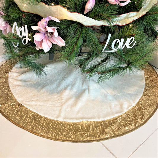Cream and Gold Sequin Tree Skirt - 122cm