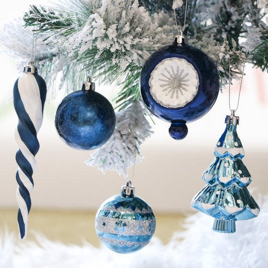 Blue and White Christmas Ornaments Set - 100 Pieces Shatterproof