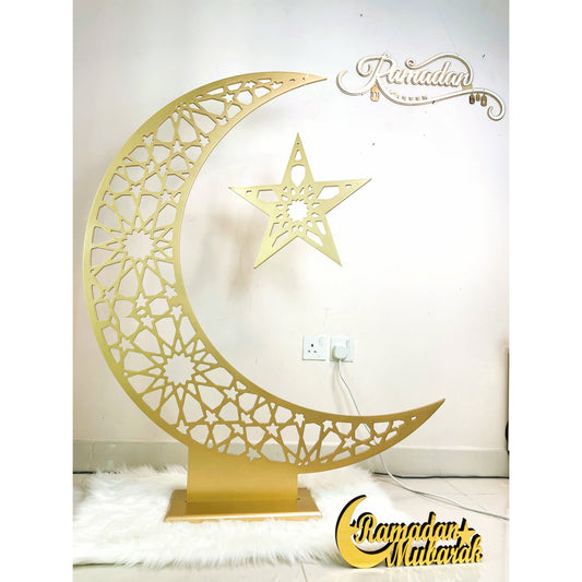 Large Wooden Floor Ramadan Crescent - Gold