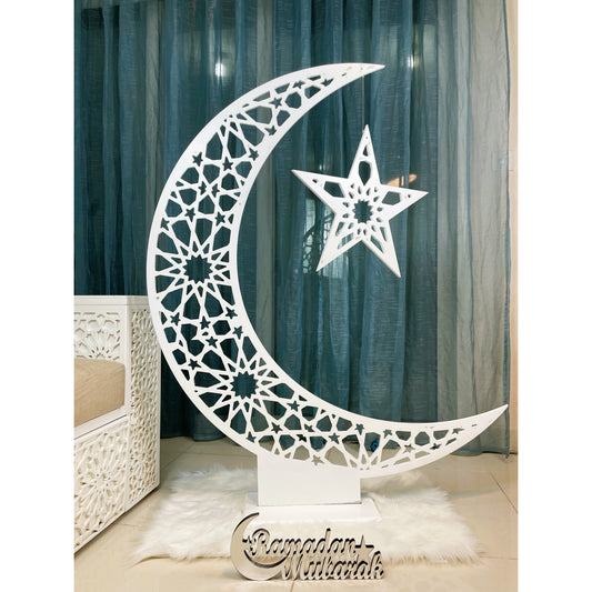 Large Wooden Floor Ramadan Crescent - White