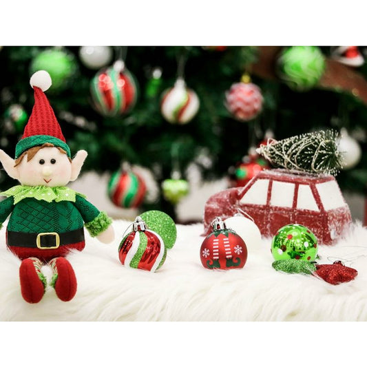 Red Green & White Elf Ornaments - 35 piece 5cm