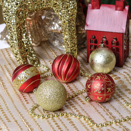 Red and Gold Christmas Ornaments - 35 Pieces 7 cm