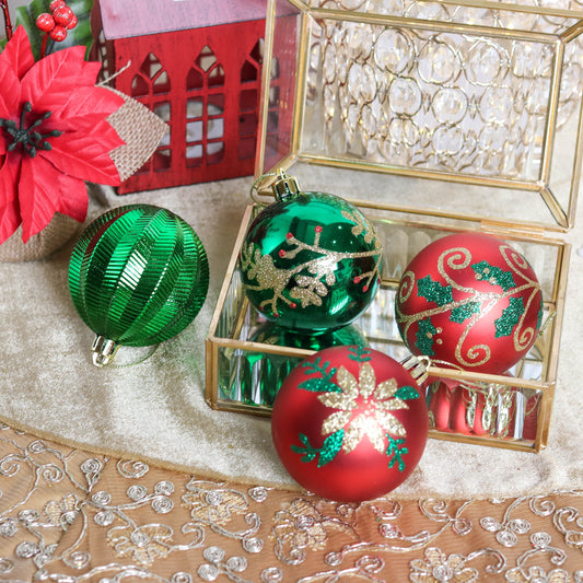 Red, Green, and Gold Christmas Ornaments - 35 pieces 7cm