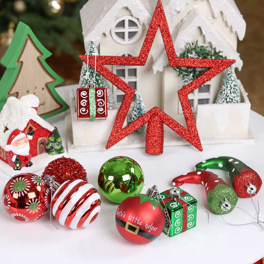 Red Green and White Christmas Ornaments - 100 Piece Set
